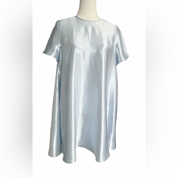 Aurelia Satin Trapeze Mini Dress XS Blue EcoVero A-Line Short Cape Sleeve NWT - Picture 6 of 12